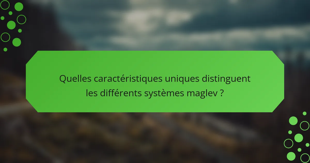 Quelles caractéristiques uniques distinguent les différents systèmes maglev ?