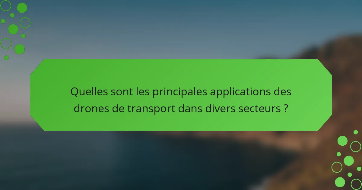 Quelles sont les principales applications des drones de transport dans divers secteurs ?
