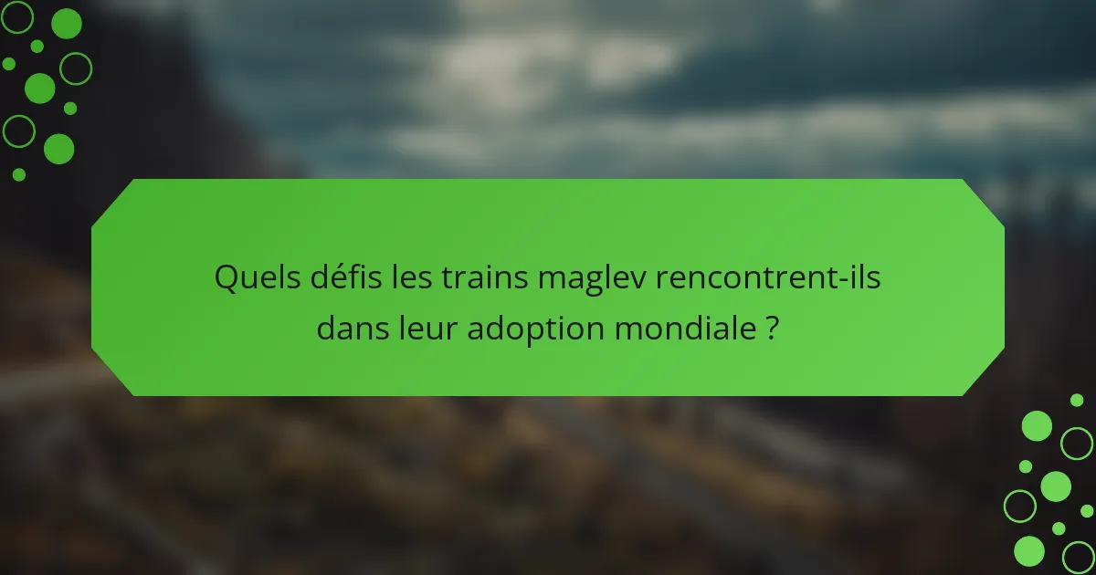 Quels défis les trains maglev rencontrent-ils dans leur adoption mondiale ?