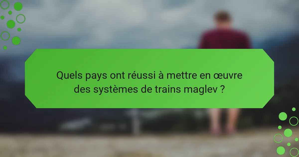 Quels pays ont réussi à mettre en œuvre des systèmes de trains maglev ?