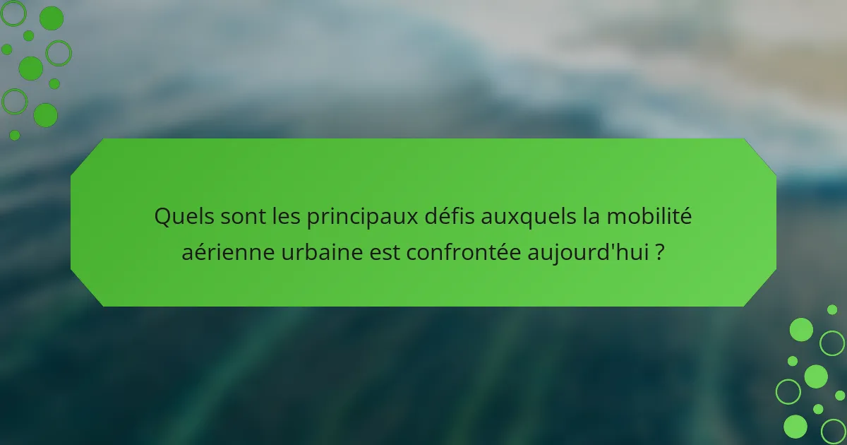 Quels sont les principaux défis auxquels la mobilité aérienne urbaine est confrontée aujourd'hui ?